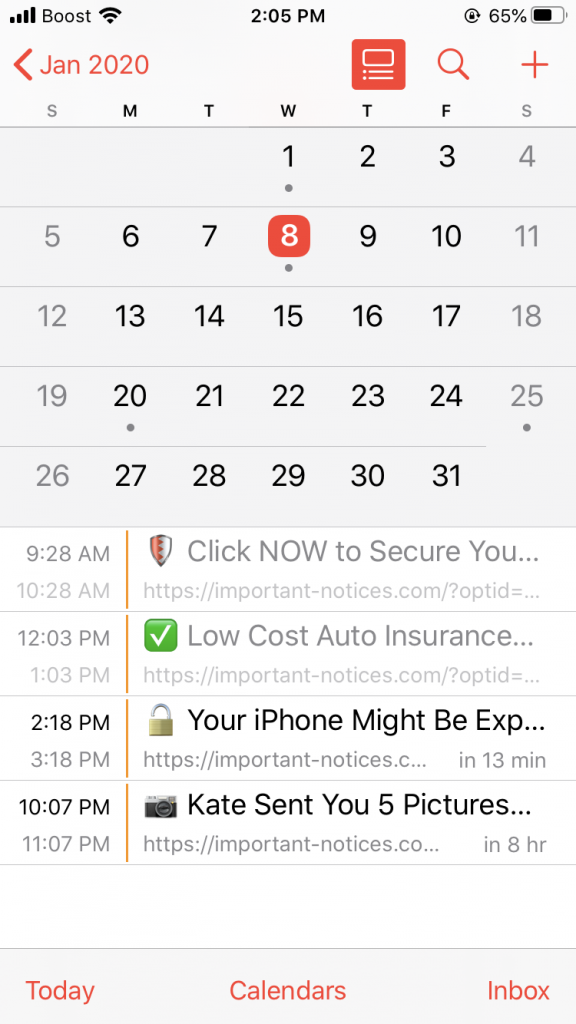 iphone kalendoriaus virusas